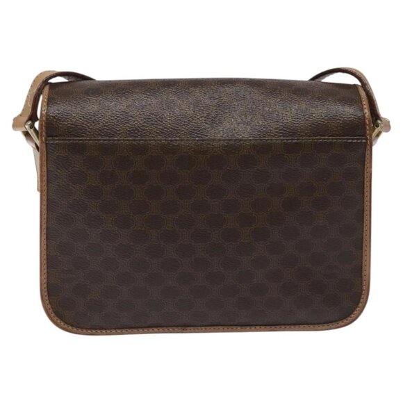 CELINE Macadam Canvas Circle Shoulder Bag PVC Leather Brown Gold Auth 115903 - Picture 3 of 16